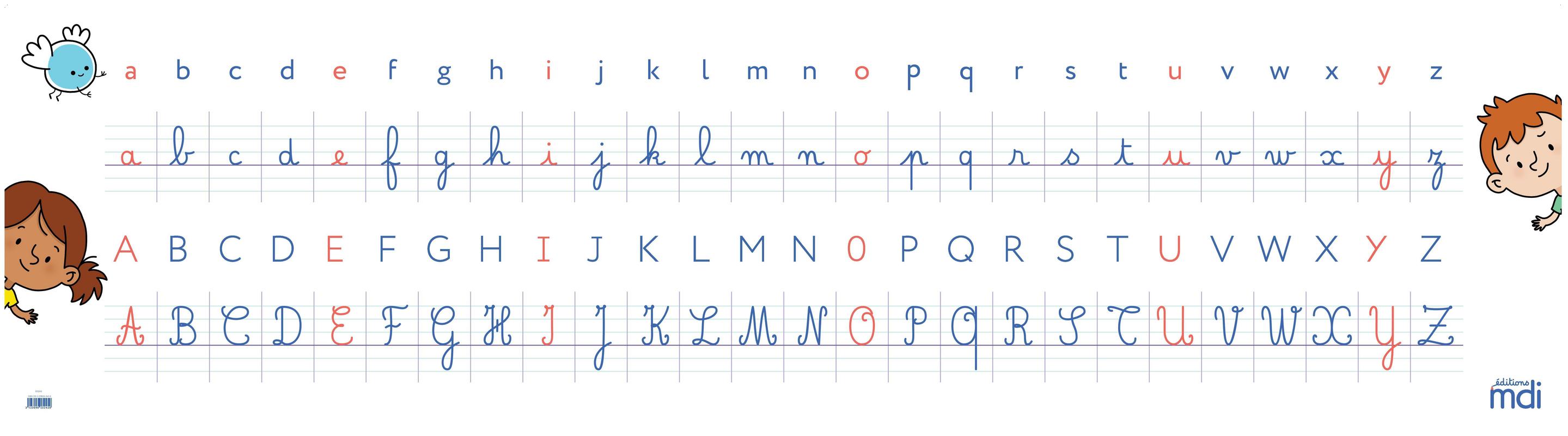 Frise alphabet 4 écritures (cursives et scriptes) - Professeur Chicraôte -  Ma classe coopérative