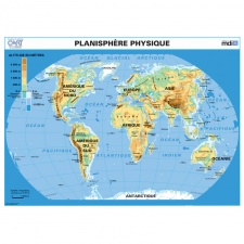 Carte murale Planisphère Relief - Planisphère politique et Planisphère  physique