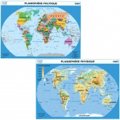 Carte murale Planisphère Relief - Planisphère politique et Planisphère physique